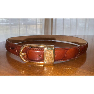 Anne Klein Oroton Leather Crocodile Belt Gold Tone Buckle Brown Size Sm VGUC